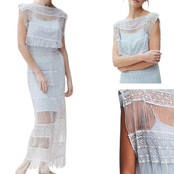 Callahan Dresses & Skirts - Anthropologie Callahan Crochet Fringe Maxi Dress, Pastel Blue, L